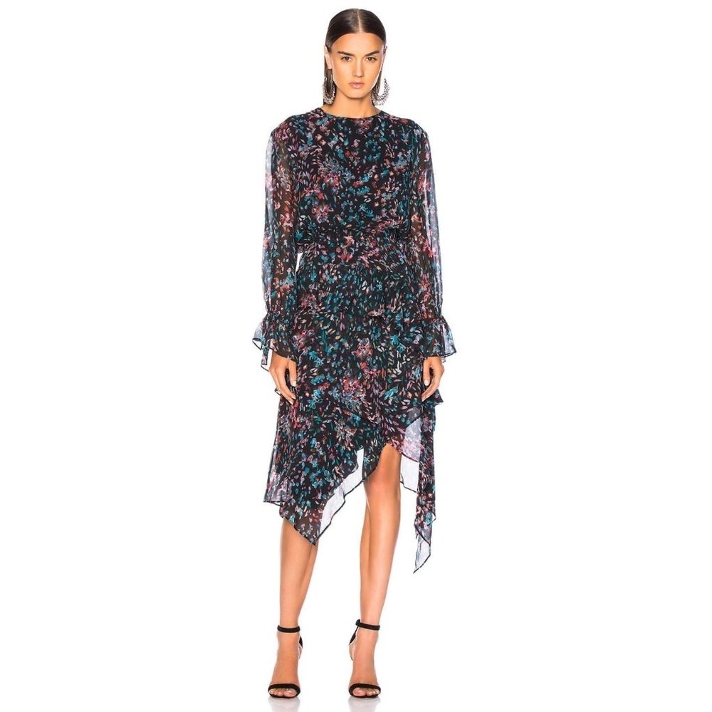 NWOT Womens Size 4 IRO Paris Multicolor Blank Dark Floral Tiered Midi Dress